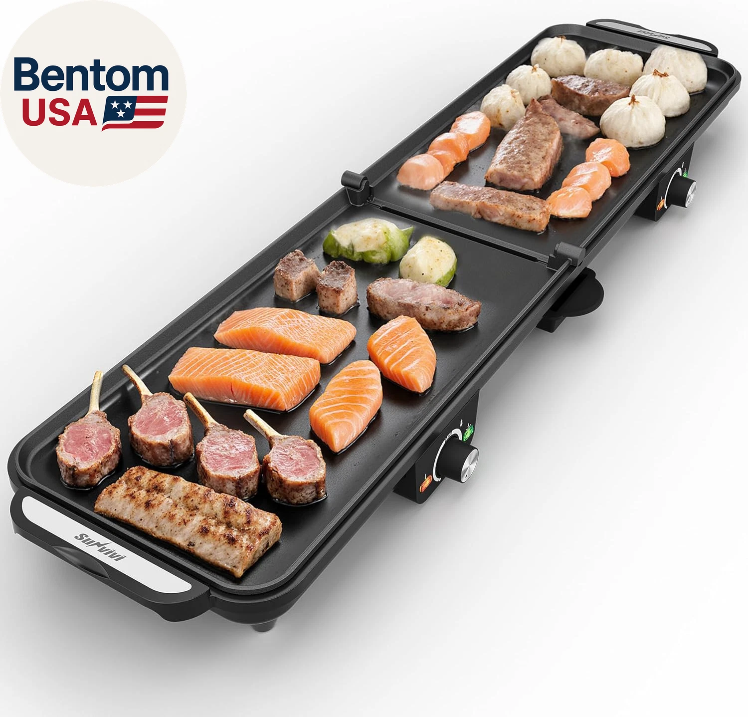 Electric Griddle Flat Grill: Indoor Grill with 2 Adjustable Temp Knobs, Nonstick