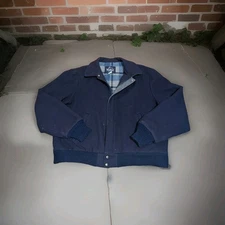 VTG Woolrich Jacket Mens L Navy Wool Blanket Lined Bomber Barn 70s Workwear USA