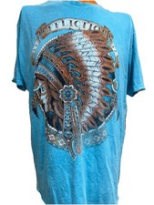 Affliction Inked Indian Woman Distressed Blue Y2K T Shirt Mens 2XL USA Made