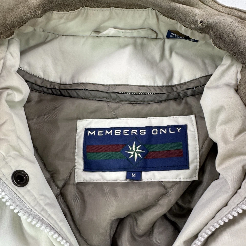 Chaqueta de bombardero vintage solo para miembros beige acolchada forro con cremallera para hombre - mediana Foto 2 de 4