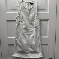 J.Crew White Denim Shift Dress Womens 00 Sleeveless Raw Hem Mini Bleached