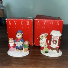 Vintage Avon Forest Friends Snowfall Caroling Trio Nut Shoppe Shopping For Treat