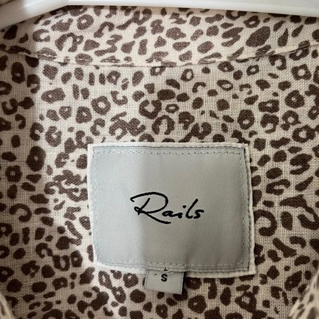 Rails Small Whitney Cheetah Linen Rayon Button Front Short Sleeve Womens Beige - Imagem 3 de 4