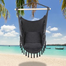 Hammock Chair Swing Hanging Rope Net Chair Porch Patio with 2 Cushions Furniture