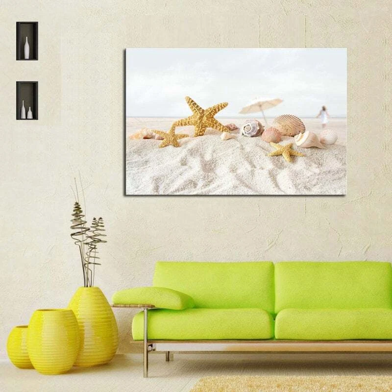 Quadro em tela de praia concha marinha impressão painel múltiplo 5 peças arte parede areia oceano - Imagem 4 de 4