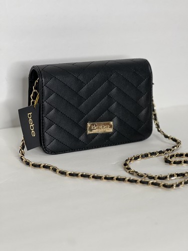 Bebe Womens crossbody Bag black quilt gold chain Shoulder bag sophia NWT - 第 3/16 張圖片