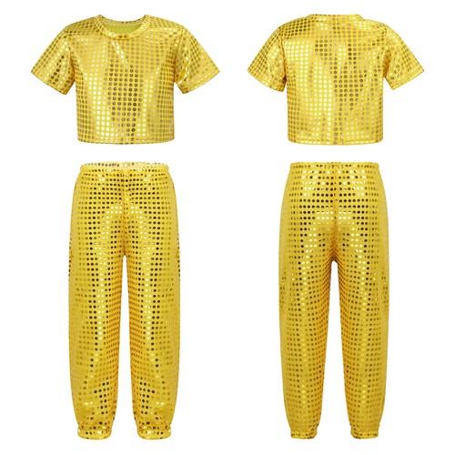 Girls Sequins Dance Crop Top Pants Set Hip Hop Jazz Disco Performance Costume - Picture 12 of 63