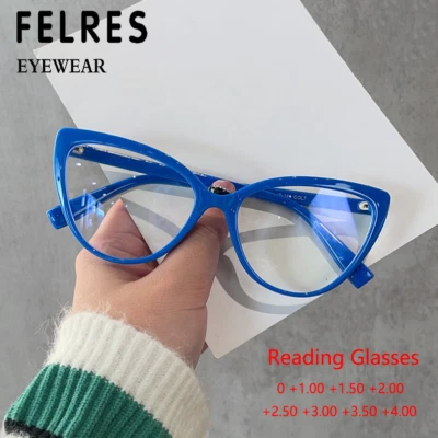 Frauen Cat Eye Blaulicht blockierende Lesebrille Vollrahmen Presbyopie Lesebrille - Bild 1 von 4