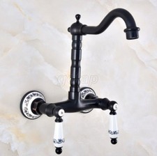 Oil Rubbed Bronze Wall Mounted Kitchen Bathroom Sink Faucet Hot Cold Water Tap