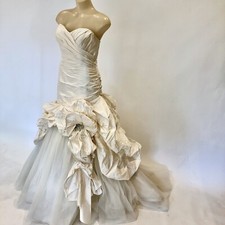 Designer Silk Draped Ballroom Wedding Dress Size 12 By Halo With Tulle  Beading