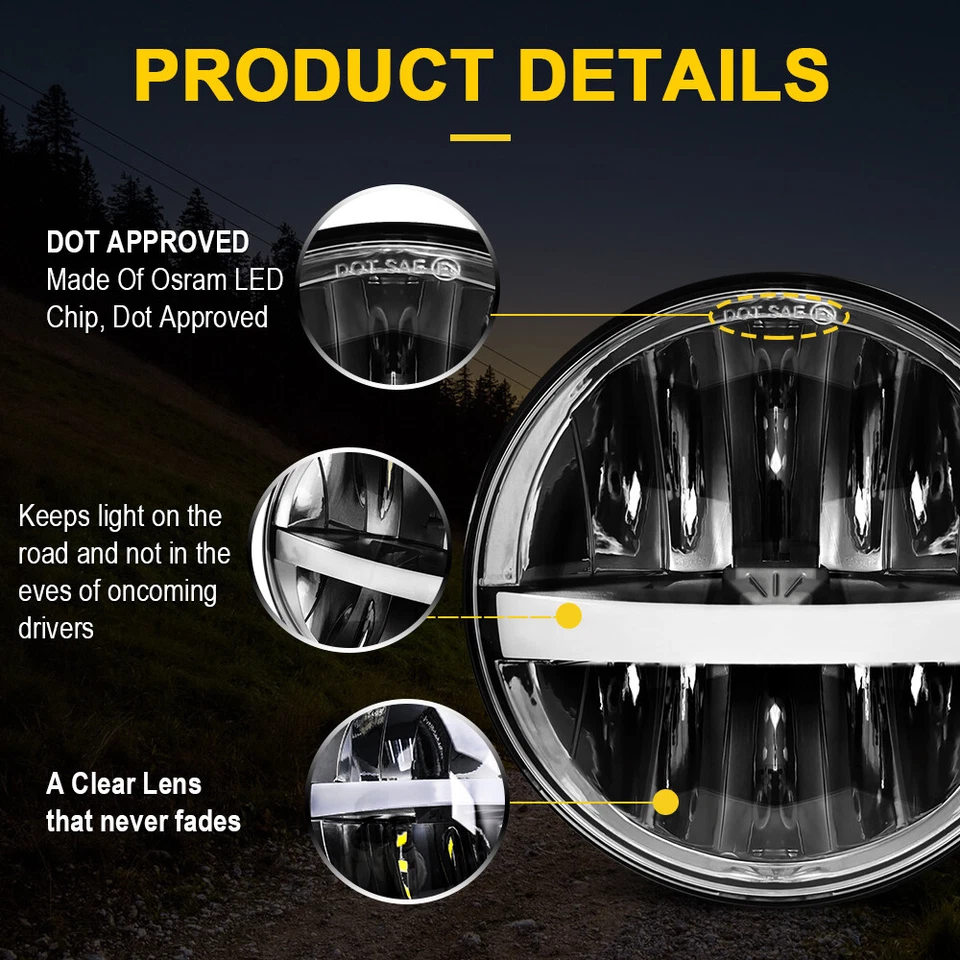4PC For Datsun 620 Pickup 1972-1974 DOT 5-3/4 5.75" inch LED Headlights With DRL - Image 3 of 4