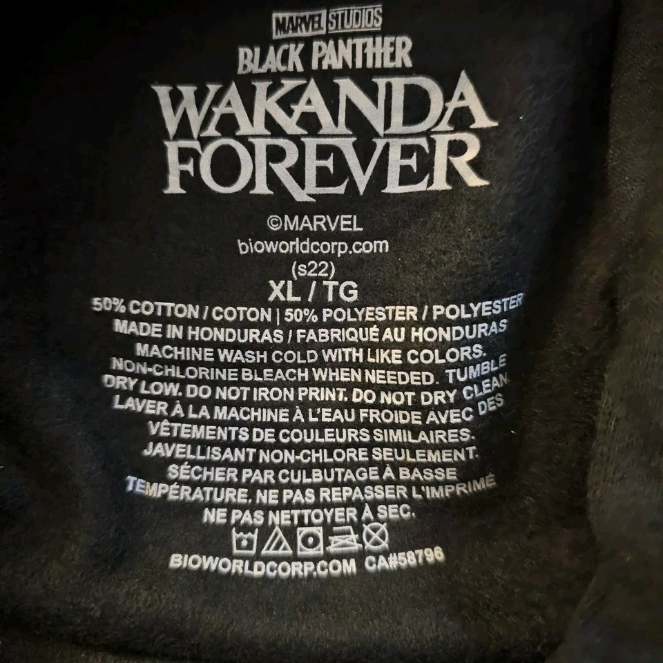 Marvel X Black Panther Wakanda Forever Sudadera con Capucha Negra Diseño Gráfico Dorado Talla XL Foto 4 de 4
