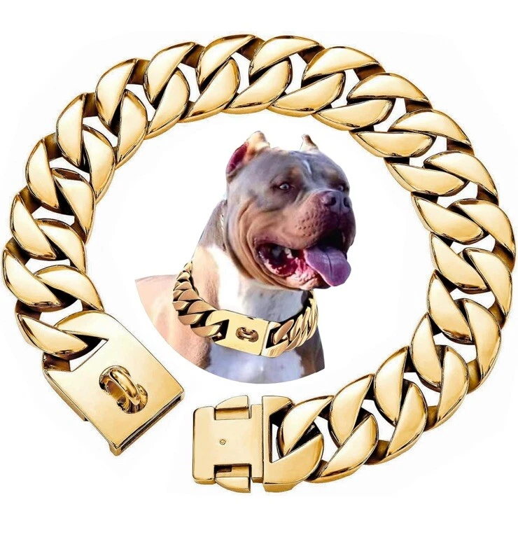 32mm Large Dog Pet P Choke Cuban Chain Solid Stainless Steel Pet Training Collar