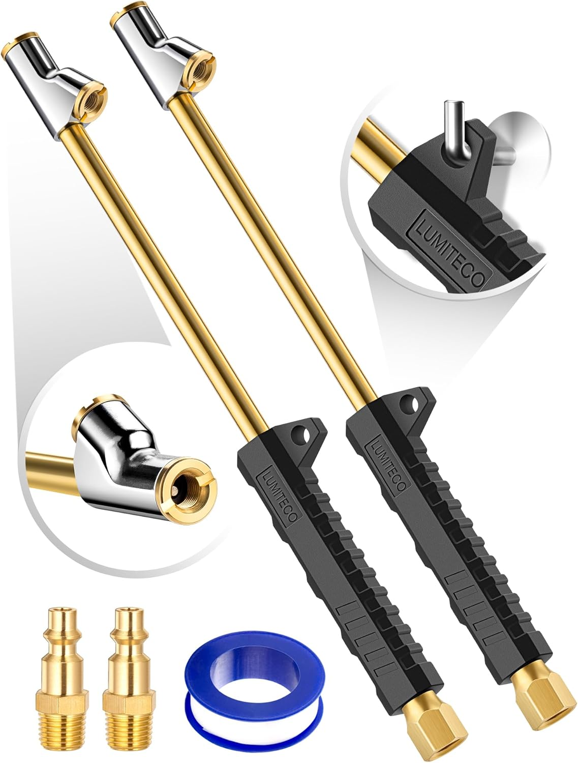 2 Pack 12-Inch Dual Head Air Chuck with 2-Way 1/4 FNPT Straight Connection