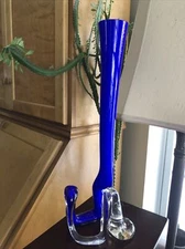 Handblown Cobalt White & Clear Twisted Footed 14.5"  Bud Vase Murano Style