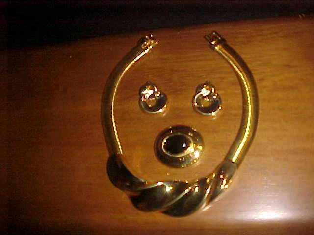 GIVENCHY BIJOUX COLLANA VINTAGE TONO ORO SET ORECCHINI CLIP SPILLA FANTASIA #79