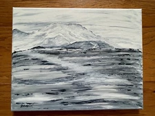 7000 FEET MOUNT RAINIER BLACK & WHITE ACRYLIC PAINTING on CANVAS by SDSchwitters
