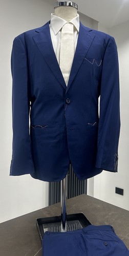 Traje Hombre Azul Fresco Lana Talla 46 48 50 52 54 56 58 60 Made IN Italy Verano - Imagen 13 de 16