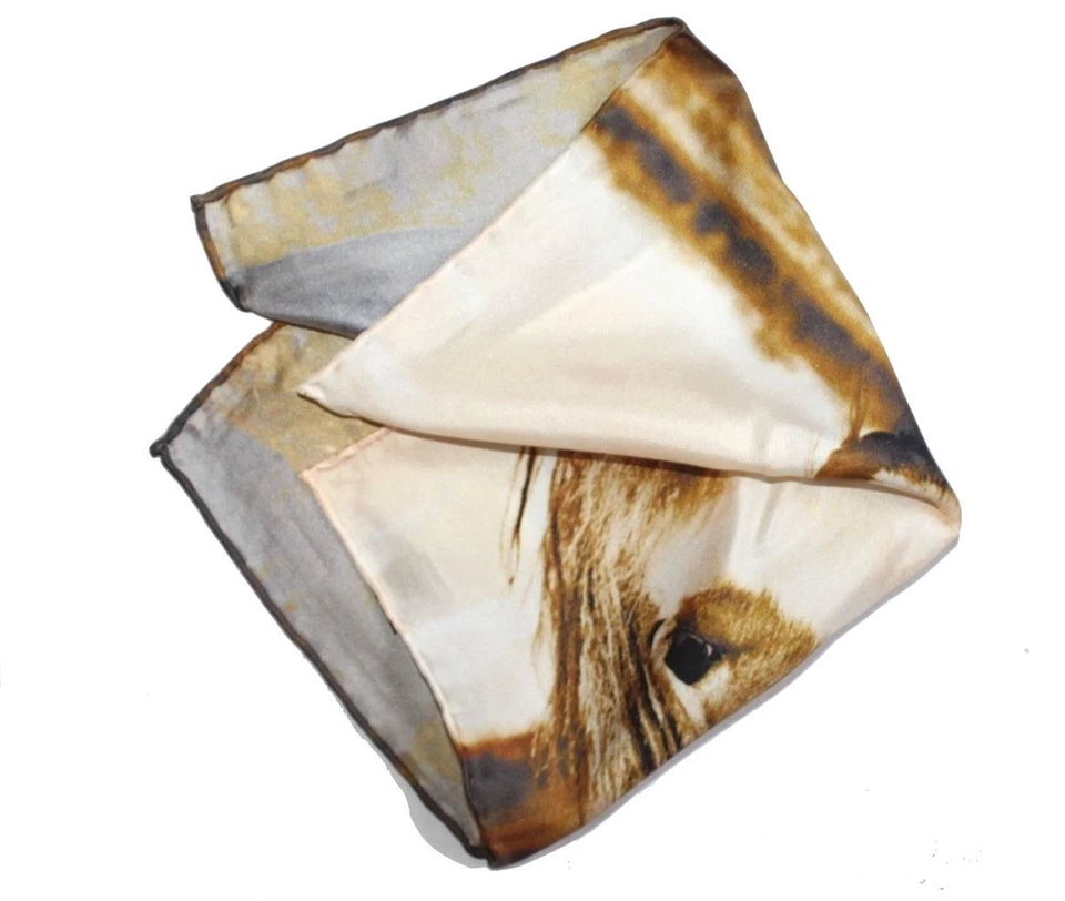 Cuadrado de bolsillo Hipster para hombre - estampado de caballo salvaje ecuestre de 14" 100 % seda Foto 4 de 4