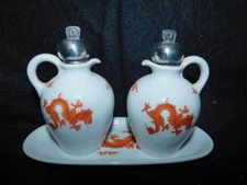 vintage MCM thomas rosenthal PORCELAIN cruet set sterling tops oriental