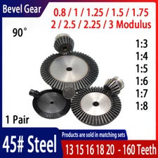 0.8 - 3 Mod Bevel Gear 13-160 Teeth Transmission Gears Bevel Teeth 90° 45# Steel