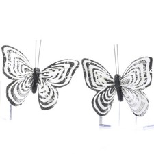 Package of 24 Black White Colored Natural Feathered Artificial 4" Butterflies