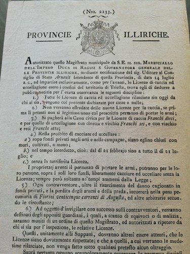 PROVINCIE ILLIRICHE TRIESTE 20 OTTOBRE 1810 LICENZE PER CACCIA E UCCELLAGIONE - Picture 2 of 4