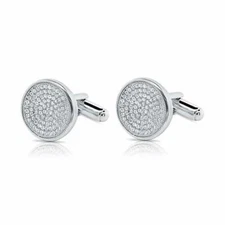 Solid 935 Argentium Silver Round Cut Cubic Zirconia Men's Fabulous Fine Cufflink