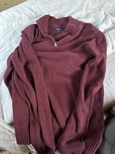Croft  Barrow Men's Size L Burgundy Long Sleeve Quarter-Zip Sweater