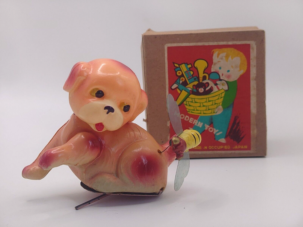 VINTAGE TRADE MARK Wind Up Toy JUNK Dog and Bee Made in Japan