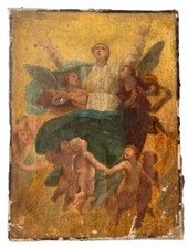 Pintura al óleo antigua del siglo XIX de PRUD'HON Maestro Asunción de la Virgen