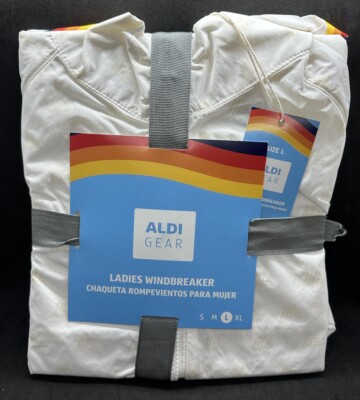 ALDI Gear Large Ladies White logo Windbreaker Water Resistant Jacket