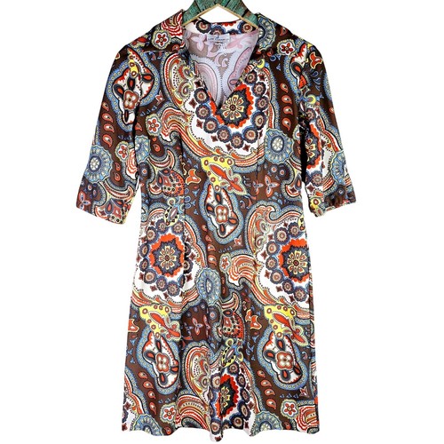 Jude Connally lässiges Hemdkleid Paisley Schlitz Halbarm Stil 112, Gr. S, neu ohne Etikett