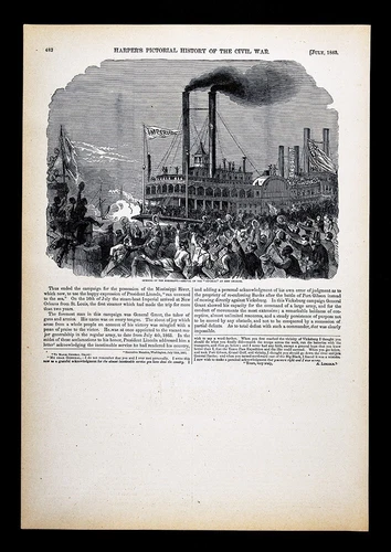 Harper Civil War Print Steamboat Imperial Arriving at New Orleans Louisiana