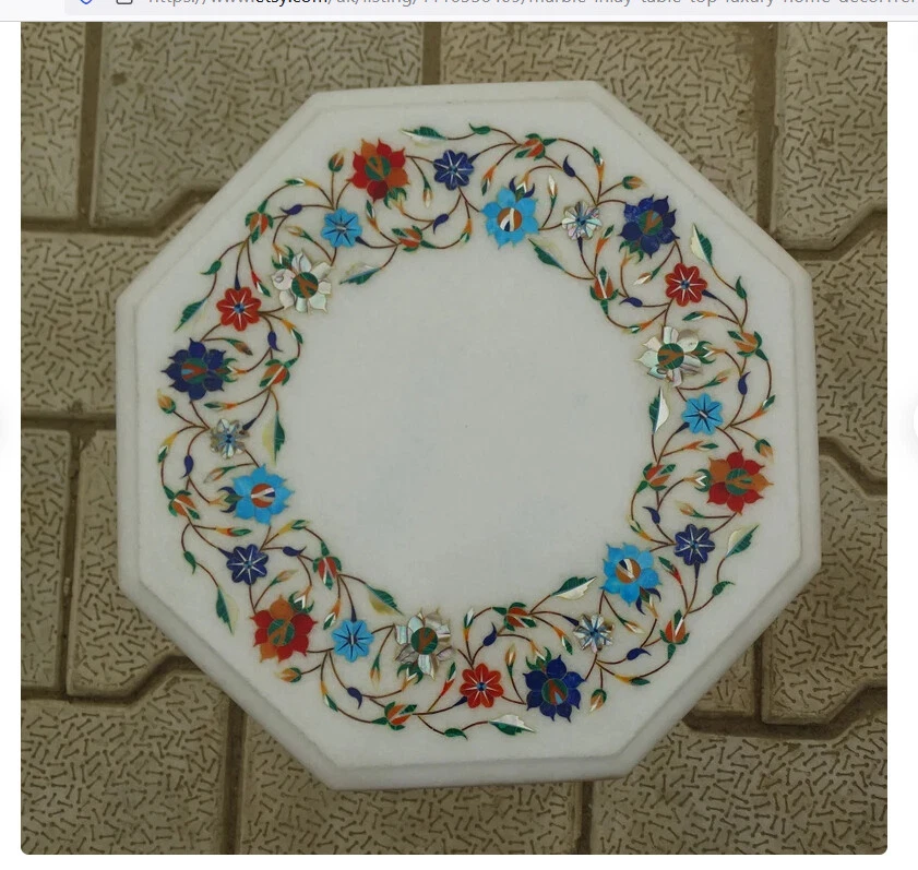 Mesa de centro de mármol de 12" con incrustaciones de piedra semipreciosa decoración de mesa de esquina múltiple Foto 3 de 4