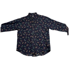 Gant Salty Dog Shirt Mens Large Navy Paisley Button Down Long Sleeve Casual
