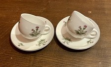 2 Maddock Ultra Vitrified China Thistle Coffee Cups & Saucers. SUPERB CONDITION