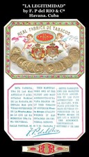 Old Cuban Cigar Band & Label "LA LEGITIMIDAD" Cigars. HAVANA Collectibles 1890s.