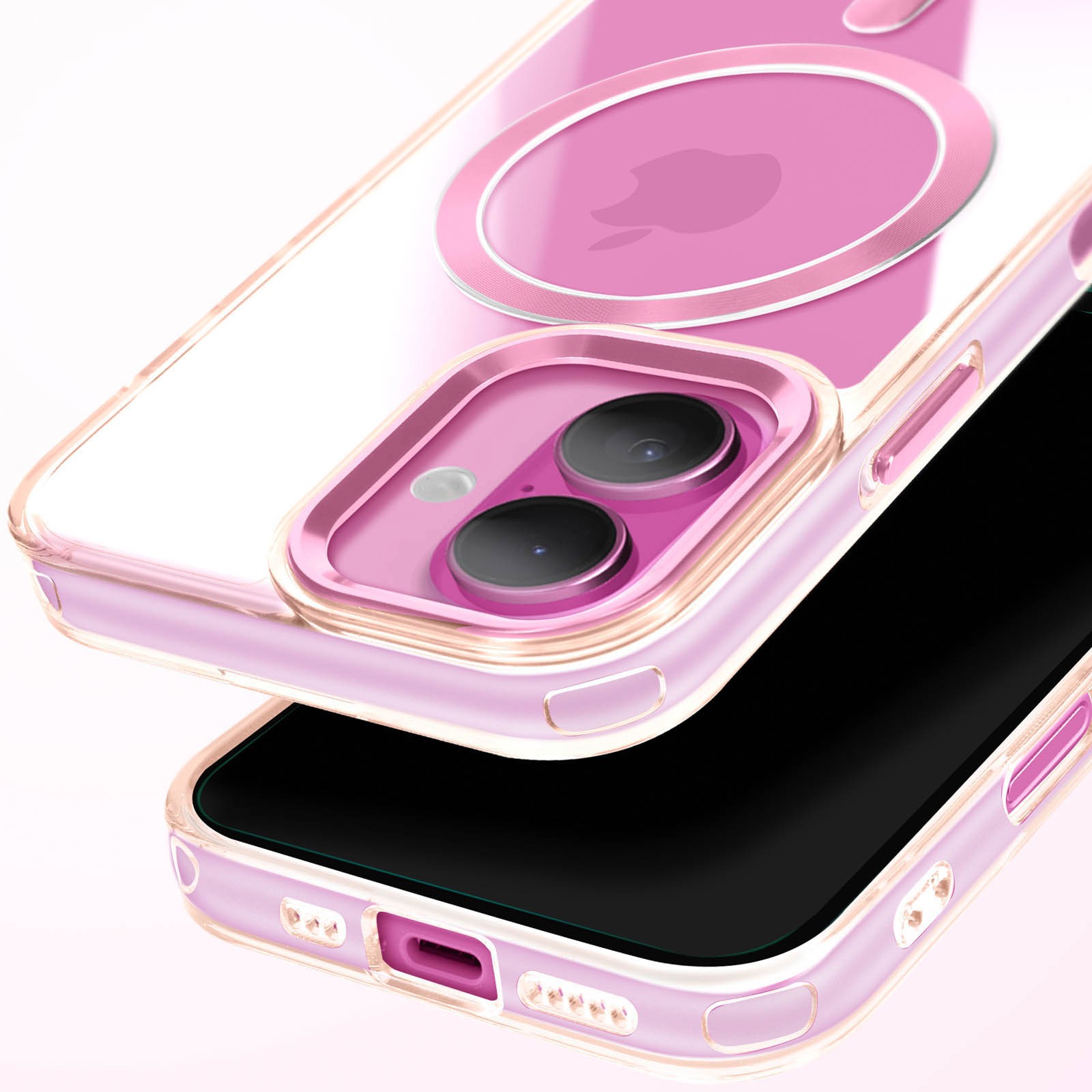 Coque iPhone 16 Avizar antichoc transparente en silicone couleur rose champagne - 2
