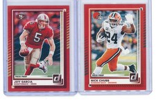 Nick Chubb and Jeff Garcia 2 Card Lot 2025 Panini Donruss Press Proof Red