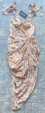 Pretty Little Thing Floral Peach Sleeveless Underwire Midi Draped Dress Size 2