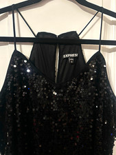 Express Black Sequin V-Neck Strappy Sleeveless Bodycon Cocktail Dress L