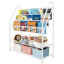 Metal Kids Bookshelf White Freestanding Toy Organizer 32 Inch Modern