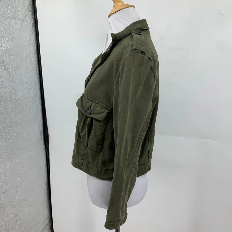 James Perse стандартная куртка женщин 4 авокадо флис с подкладкой укороченные карманы военного - Изображение 3 из 4