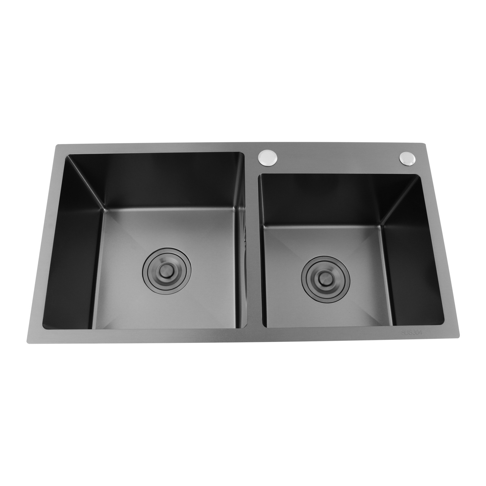 Double-Bowl Kitchen Sink, Multifunctional Overmount Stainless Steel Sink, Black