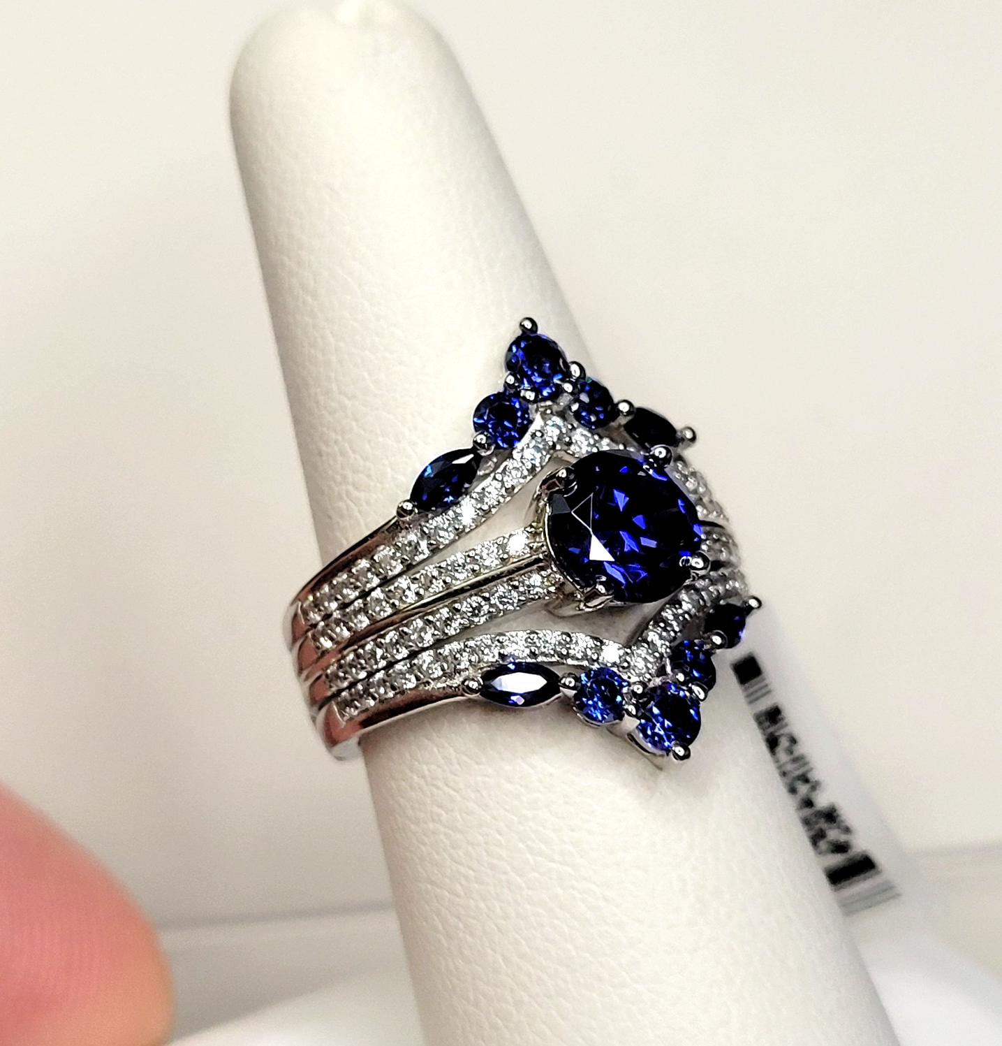 New JTV DK925 Blue/White Cubic Zirconia Ring w/Enhancer Wrap SET sz-8 ...