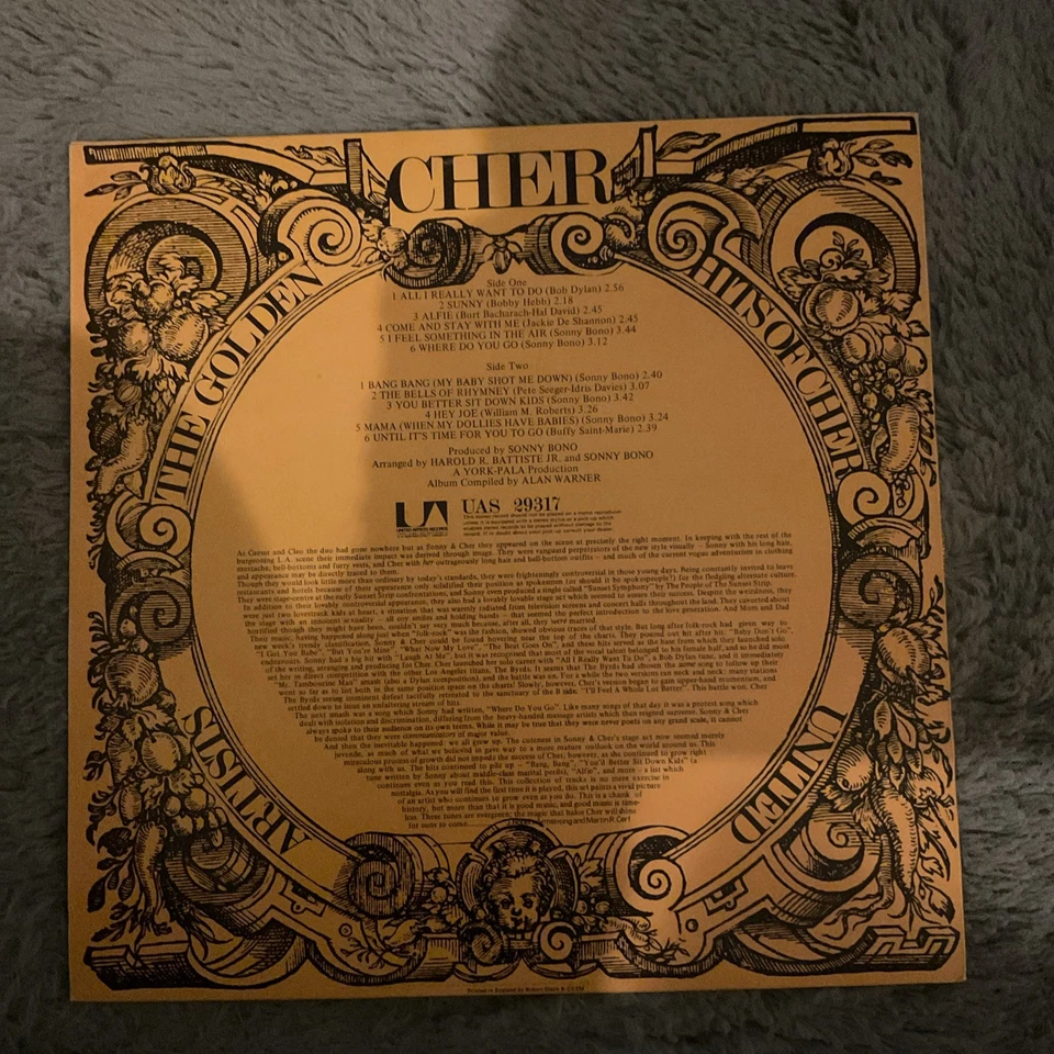 Cher the Golden Hits of Cher (1975 Vinyl LP, UK, Sunset Records) Ex - Image 2 of 4