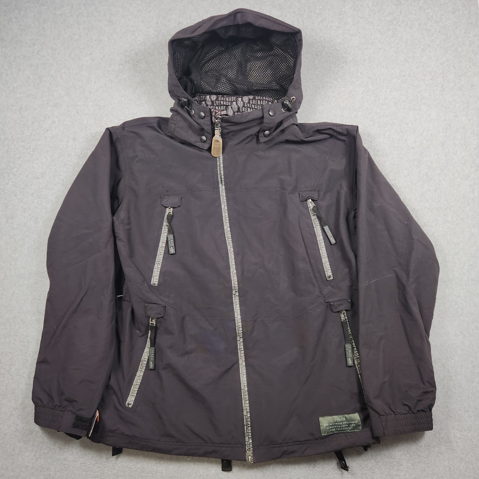 Jacket Mens Large Black Hooded Ski Coat
