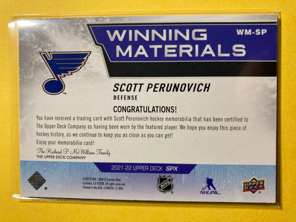 2021-22 SPx Winning Materials #WM-SP Scott Perunovich RC - Image 2 of 2