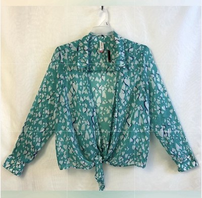 NWT No Boundaries Women s Turquoise Open Front Tie Waist Sheer Top / XXL